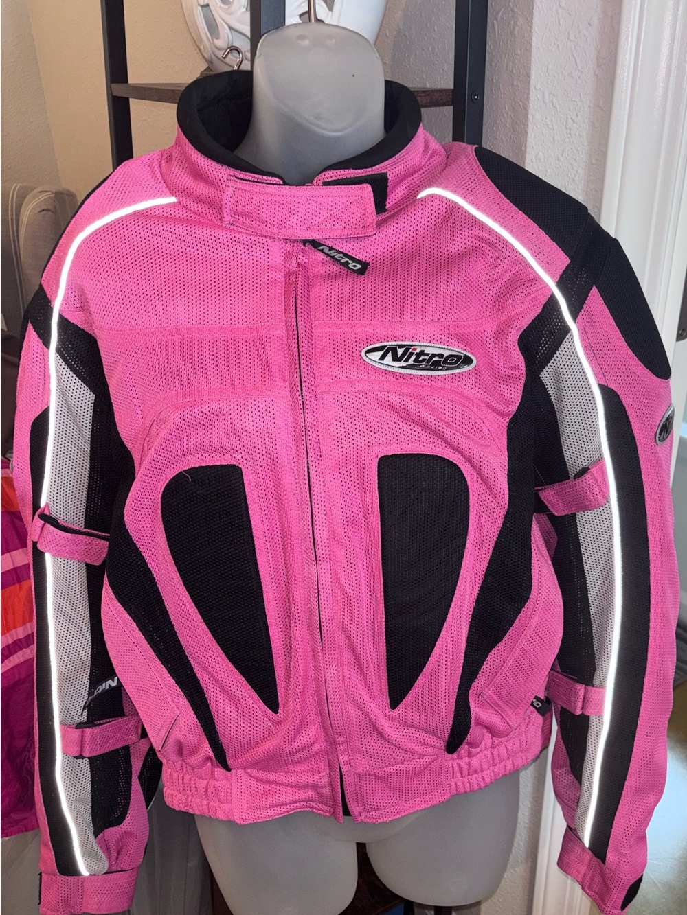 Women's Pink & Black Mesh Utility Motorcycle Jacket